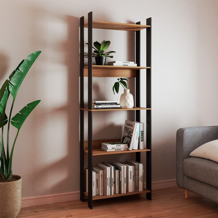 Estante Livreiro Ônix Mel e Preta