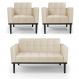 Conjunto 2 Poltronas e 1 Namoradeira Decorativa Karen Pés Fixo em Madeira Preto PU Bege G19 - Gran Belo