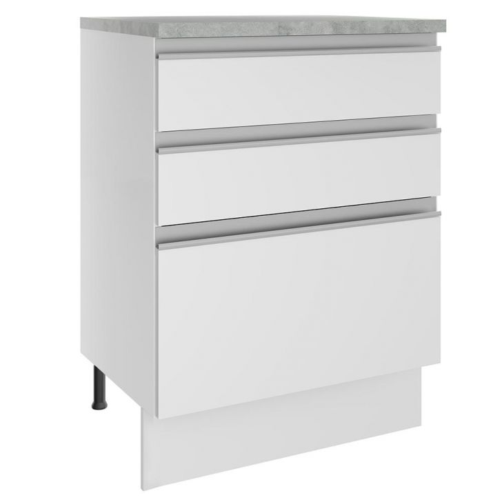 Balcão Armário de Cozinha 60 cm 3 Gavetas Branco Glamy Madesa