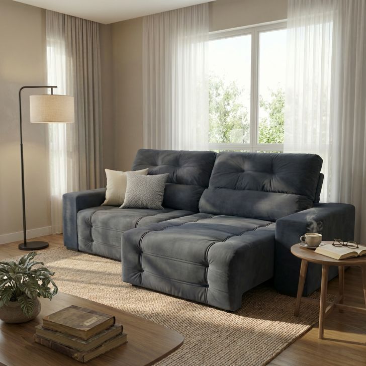 Sofá Retrátil E Reclinável 3 Lugares Blenda Ii Suede Grafite