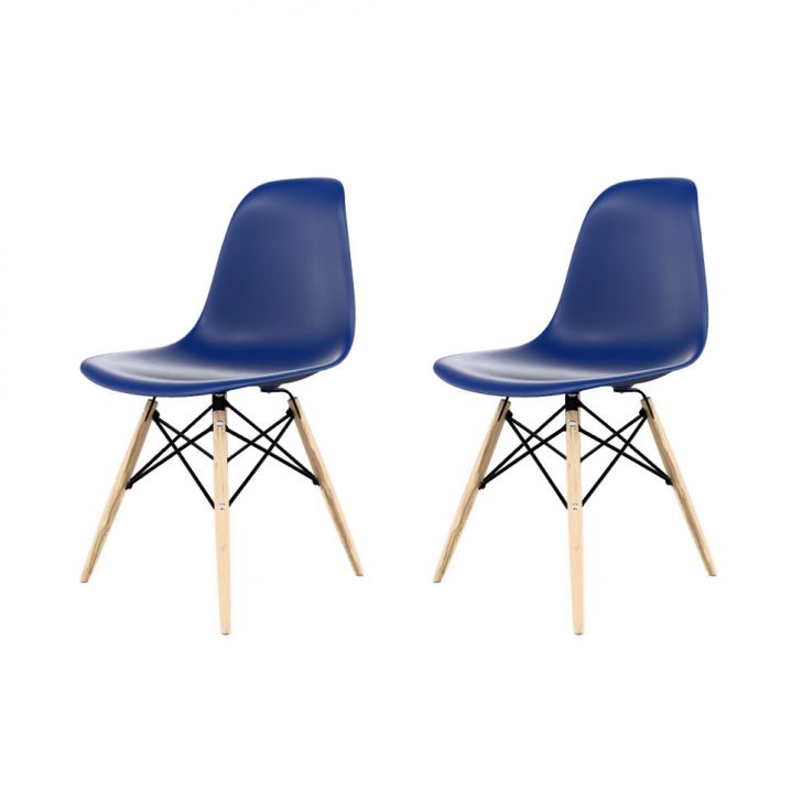 Conjunto com 2 Cadeiras Eames DSW Azul e Madeira