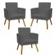 Kit 3 Poltronas Decorativas Para Sala, Manicure, Quarto Nina Com Base Suede Cinza Pé Castanho - Clique E Decore
