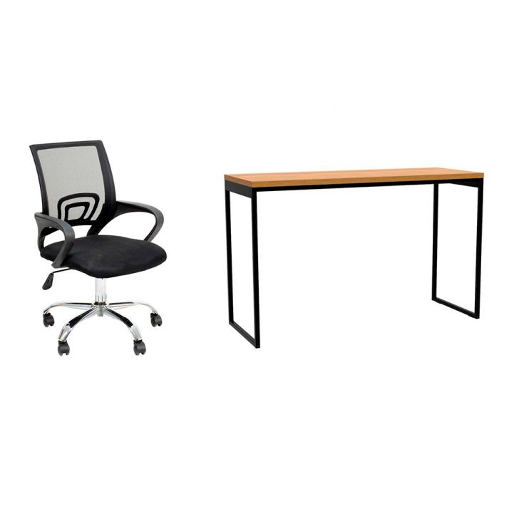 Conjunto de Mesa Stanford Amêndoa 120 cm com Cadeira de Escritório Secretária Giratória Javix Preta