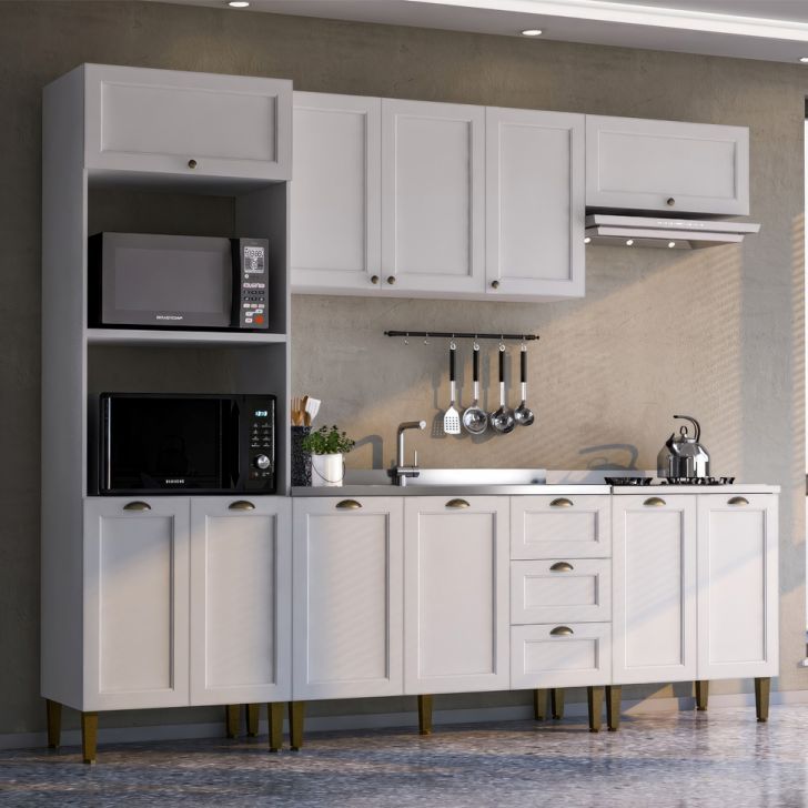 Cozinha Completa Lavanda 10 Portas 3 Gavetas Branca