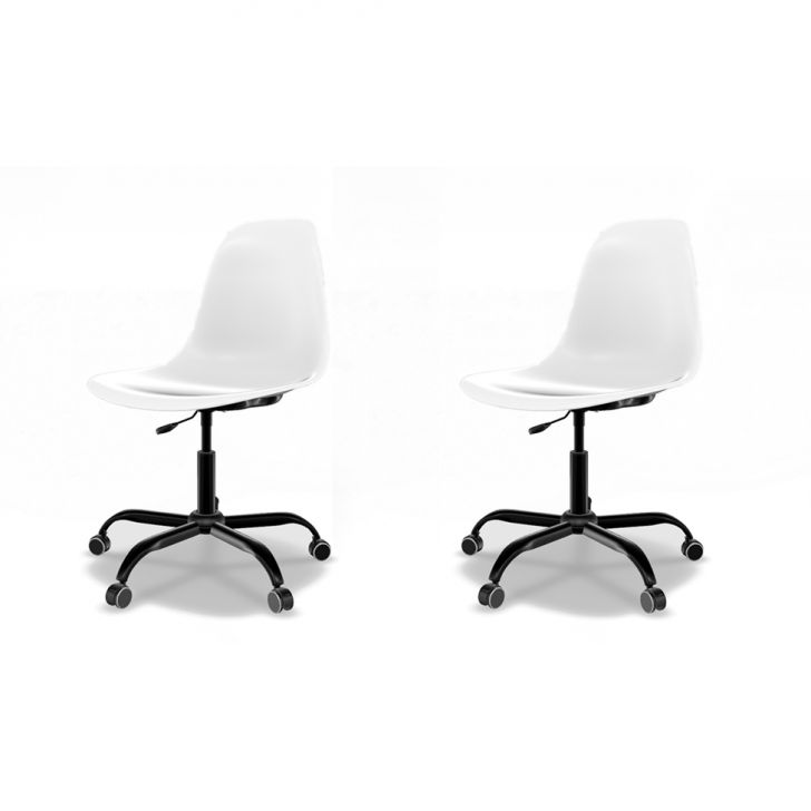 Conjunto com 2 Cadeiras de Escritório Secretária Eames Office Branco e Preto