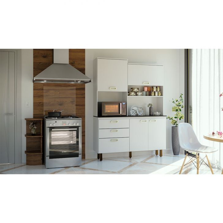 Kit De Cozinha Ravena 4 Portas 3 Gavetas Branco