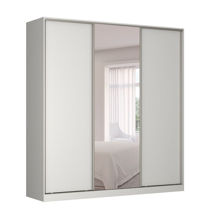 Image of Guarda-roupa Casal Com Espelho Tunas V 3 Portas 3 Gavetas Branco PLA-NO482CL30DONMOB