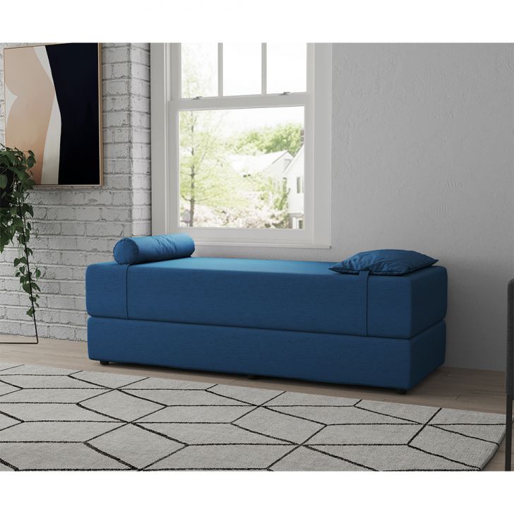 Sofá-Cama Casal 3 Lugares Cecília Linho Azul Marinho