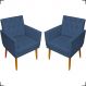 Kit 2 Poltronas Decorativas Para Sala Nina Com Base E Capitonê Suede Azul Marinho Pé Castanho - Clique E Decore