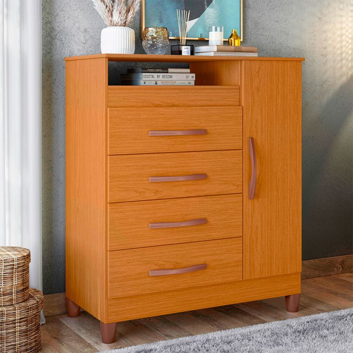 Cômoda Turquesa 1 Porta 4 Gavetas Cinamomo