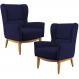Kit 02 Poltronas Decorativa Fixa Base de Madeira Milena D02 Veludo Azul Marinho C-304 - Lyam Decor
