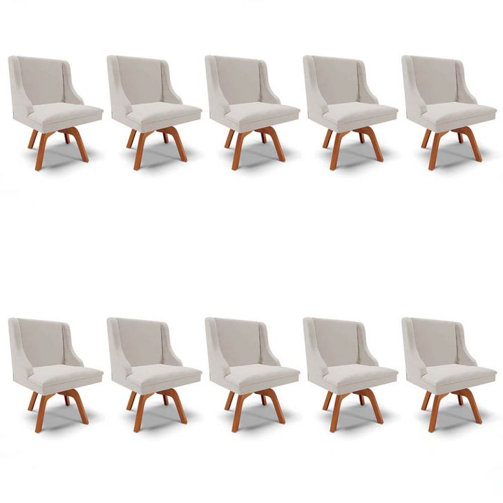 Kit 10 Cadeiras Estofadas Base Giratória de Madeira Lia Veludo Cinza - Ibiza