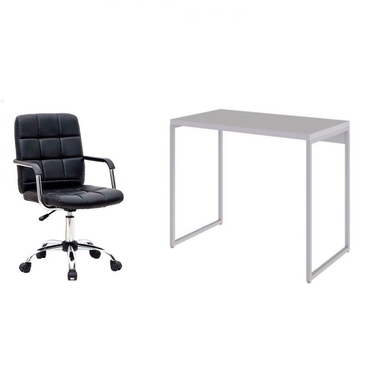 Conjunto de Mesa Studio Branca com Cadeira de Escritório Secretária Giratória Fitz Preta