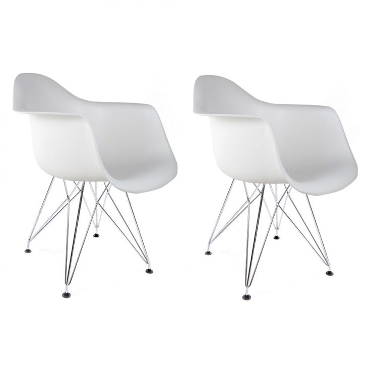 Conjunto com 2 Cadeiras Eiffel Cromado e Branco