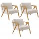Kit 03 Poltronas Decorativas Para Sala Estar Pietra Estrutura De Madeira L02 Linho Cru - Lyam Decor