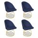 Kit 04 Cadeiras Poltrona de Jantar Bela Veludo Azul Marinho Base Metálica Luxo Dourado - Pallazio