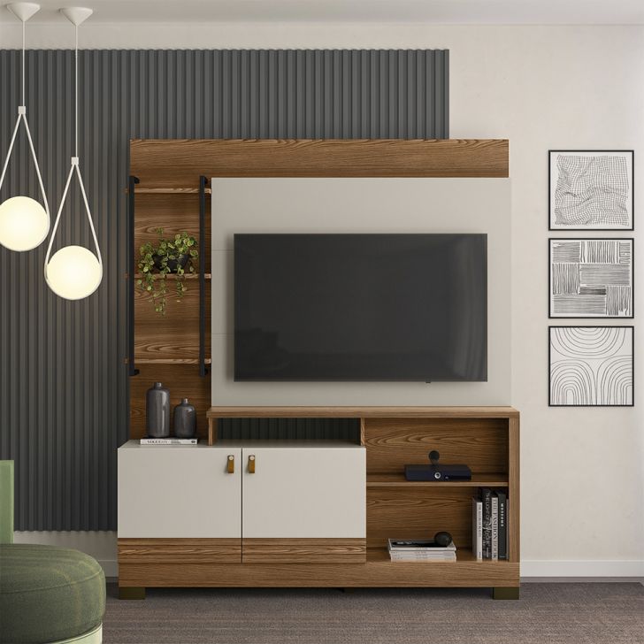 Estante Para Home Theater E Tv Até 50 Polegadas Alagoas Freijó E Off White