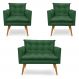Kit 2 Poltronas e Namoradeira 2 Lugares Olivia Suede Verde Pés Palito Castanho - Pallazio