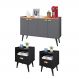 Kit 2 Mesinhas Cabeceira Estilo Retrô Preto 1 Gaveta Nicho Decorativo e Buffet Kiev Cantinho Café Cinza/Cinamomo - RPM Móveis