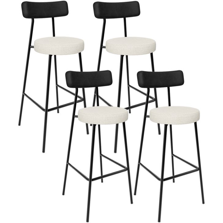 Kit 04 Banquetas Alta Cozinha Sala Jantar Milão L02 Couríssimo Preto Linho Champagne - Lyam Decor