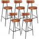 Kit 05 Banquetas Altas Cozinha Bar Sala De Jantar Em Aço Milão L02 Couríssimo Camel - Lyam Decor