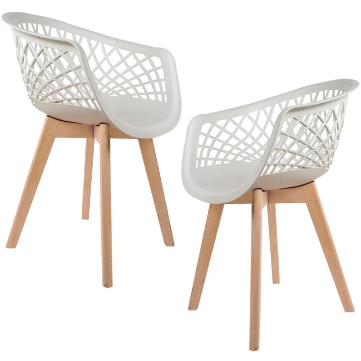 Kit 02 Cadeiras Decorativas Para Sala de Jantar Madri Com Base de Madeira E01 Branco - Lyam Decor