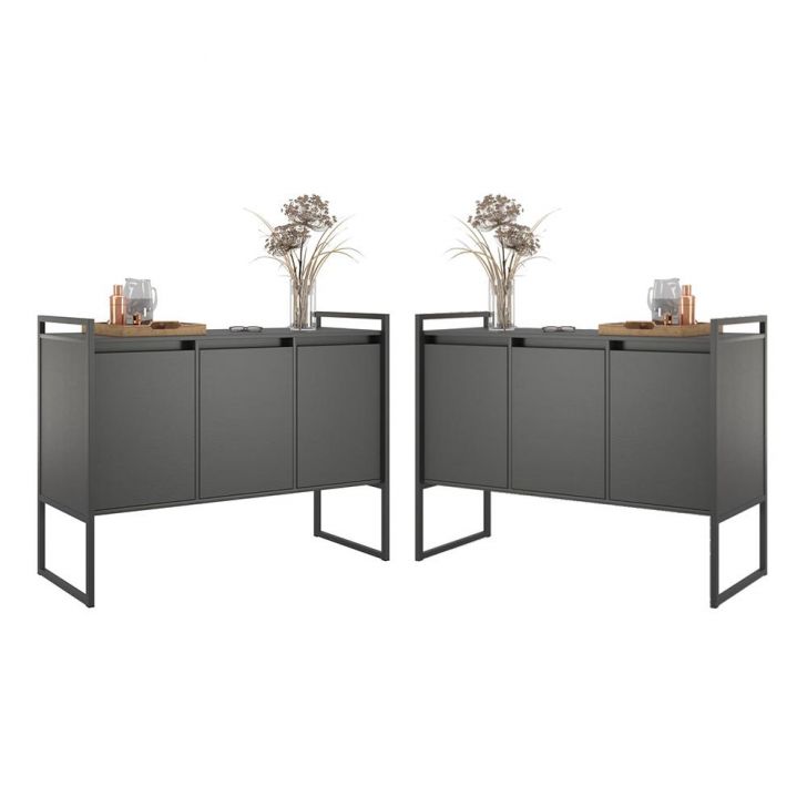 Armario Industrial 3 Portas Preto Conjunto 2 Peças