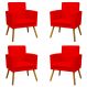 Kit 4 Poltronas Decorativas Reforçadas Para Sala Nina Com Base Suede Vermelho Pé Castanho - Clique E Decore