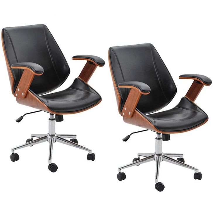 Kit 2 Cadeiras de Escritório Diretor Giratória Liziê R02 Madeira Sintético Marrom/Preto - Mpozenato
