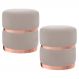 Kit 2 Puffs Decorativos Cinto e Aro Rosê Round B-309 Veludo Bege Claro - Domi
