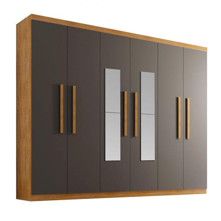 Guarda-roupa Casal Com Espelho Malibu 100% Mdf 6 Portas 2 Gavetas Imbuia E Grafite