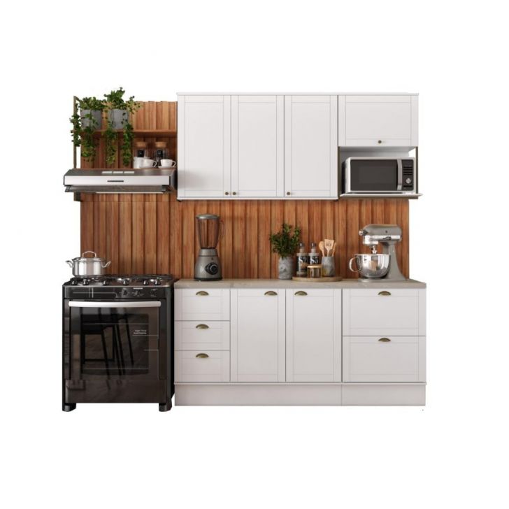 Cozinha Completa Milla Max Armário e Balcão Branco Carraro