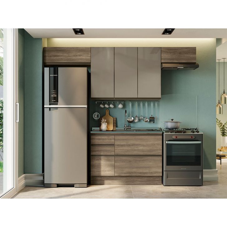 Cozinha Compacta Maxxi 6 Portas 4 Gavetas Nogal