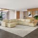 Sofá de Canto Decorativo Sala de Estar 715cm Modulado Takashi com Chaise e Puffs Linho Bege G45 - Gran Belo