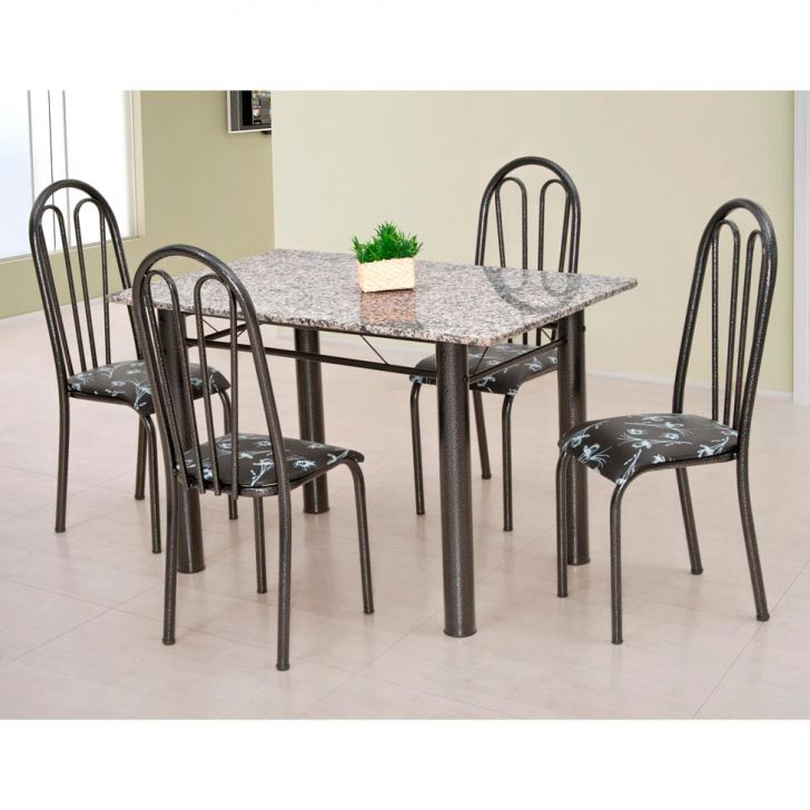 Conjunto De Mesa Carla Com 4 Cadeiras Craqueado Preto Flor
