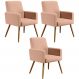 Kit 03 Poltronas Decorativas Para Sala Estar e Recepção Maria W01 Pés Palito Linho Rosê - Lyam Decor