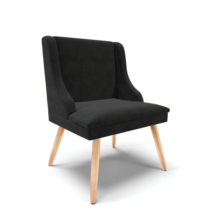 Cadeira de Jantar Liz Suede Preto Pés Palito Natural - D'Rossi