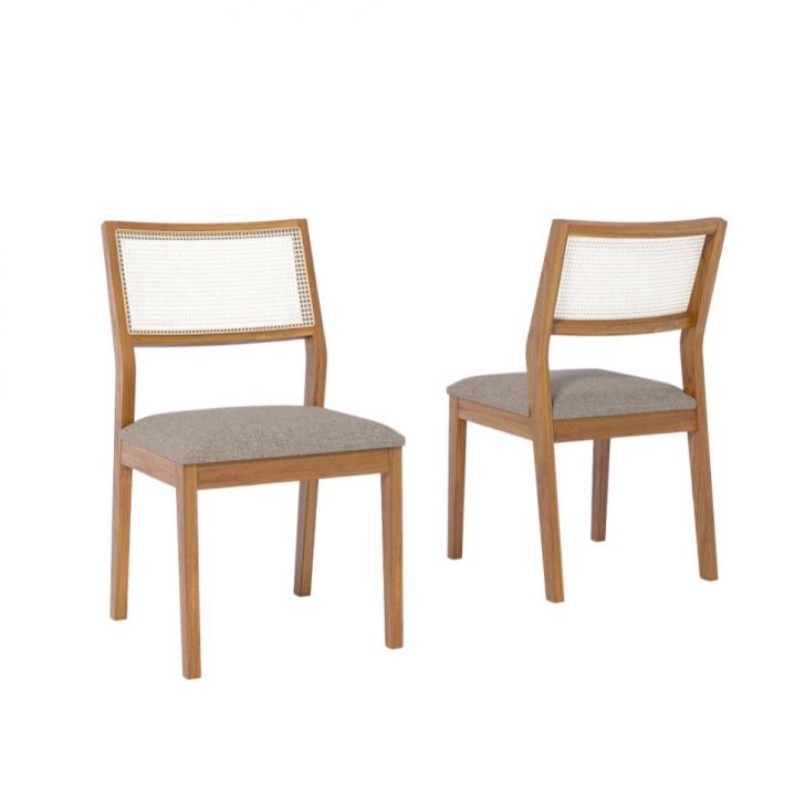 Conjunto com 2 Cadeiras Bella Linho Bege e Madeira