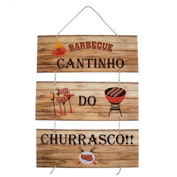 Placa Decorativa Cantinho Churrasco Mdf Com Corda 70x40 Cm