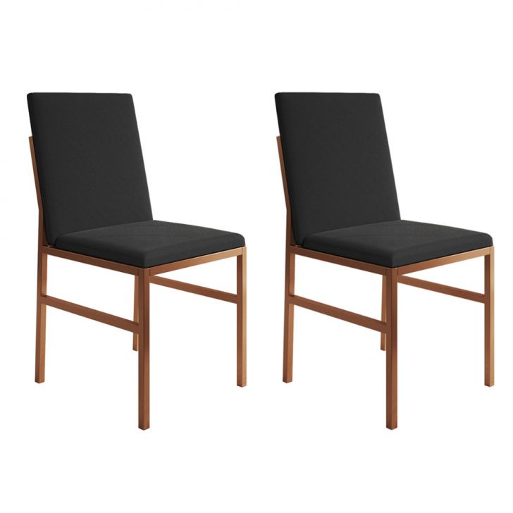 Conjunto Com 2 Cadeiras Mônaco Veludo Preto E Cobre