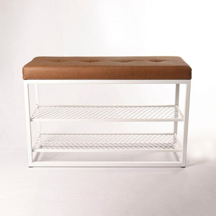 Sapateira Banco | Banqueta Sion Duo - Estofado Marrom (60cm) Cor:Branco