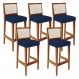 Kit 05 Banquetas Alta Para Cozinha Encosto em Tela Branco Zion L02 Suede Azul Marinho -Lyam Decor
