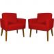 Kit 2 Poltronas Decorativas Reforçadas Para Sala Hope Suede Vermelho Pé Castanho - Clique E Decore