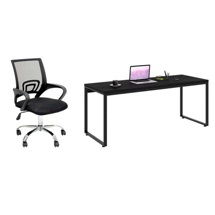 Conjunto de Mesa Kuadra com Cadeira de Escritório Secretária Giratória Javix Preta