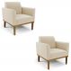 Poltrona Base Madeira Castanho Kit 2 Maressa Suede Bege - Ibiza