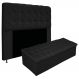 Kit Cabeceira e Calçadeira Baú Estofada Mel 140 cm Casal Com Capitonê Suede Preto - Amarena Móveis