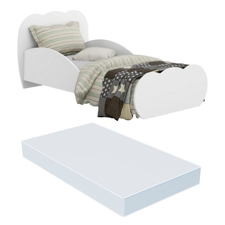 Cama Infantil com Colchão Incluso 70 x 150cm 100% MDF Algodão Doce Multimóveis Branca