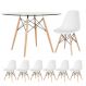 Mesa redonda Eames com tampo de vidro 120 cm + 6 cadeiras Eiffel DSW Branco