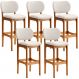 Kit 5 Banquetas Alta Bar Cozinha Sala Jantar Fixa Betta L02 Imbuia Linho Cru - Lyam Decor