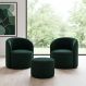 Kit 02 Poltronas Gaia + Puff Living Decorativo Curvo Orgânico Boucle Verde - Montanaris Decor